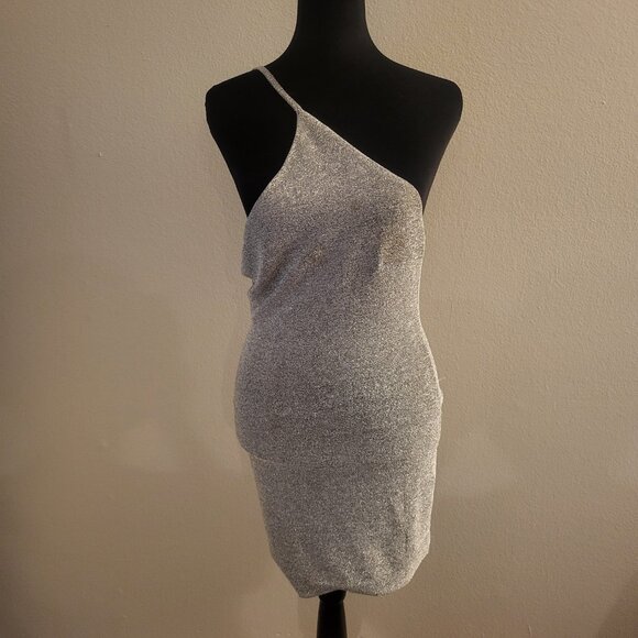 Princess Polly size 6 Jocasta Mini Dress Silver One Shoulder Mesh bodycon Dance - Picture 3 of 14